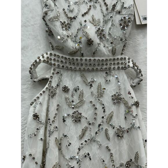 Mac Duggal 10873 White Beaded Sleeveless High Neck Cut Out Gown Size 4 AS IS - Picture 10 of 16